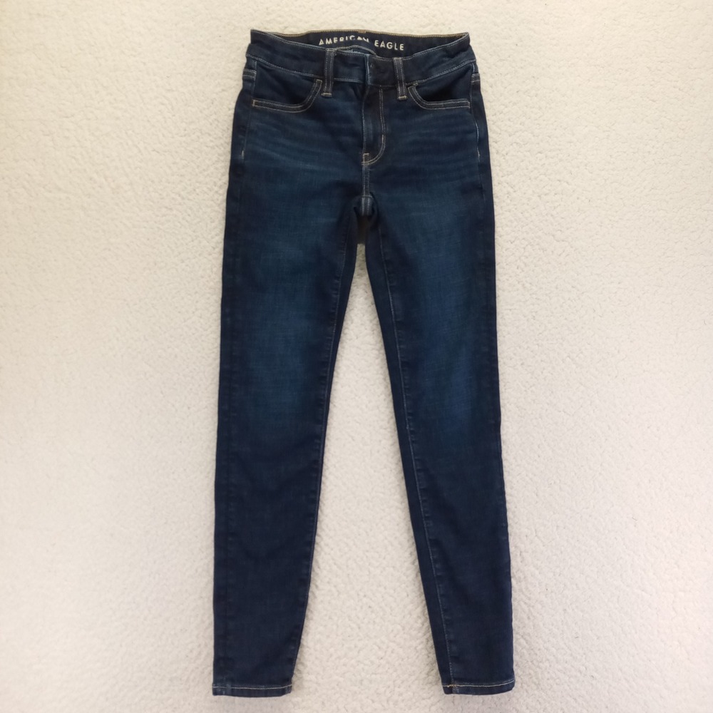 American‎ Eagle Next Level Stretch Skinny Jeans Dark Wash 000 Short Indigo Denim